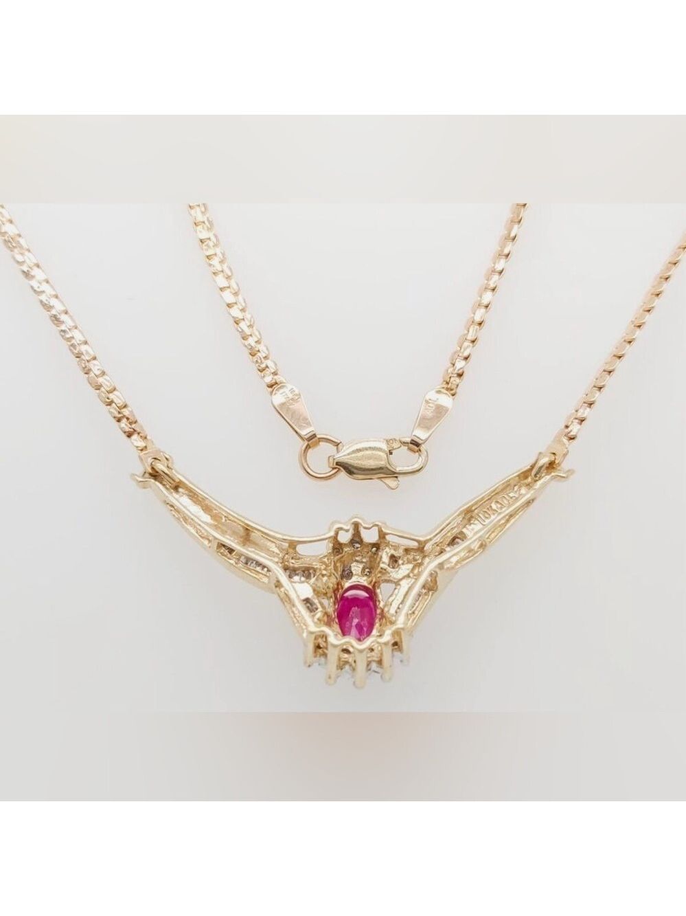 Vintage Italian ADL 10k Gold Ruby & Baguette Diamond Designer Necklace 4.3 grams - Picture 9 of 16